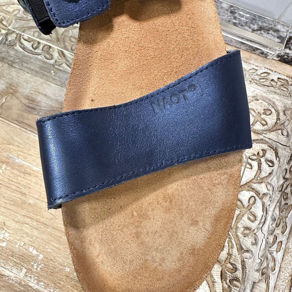 Naot EUC Blue Leather 2 Strap Jewel Accent Slip On Sandal Shoe 40 EU -11 US - Picture 4 of 11